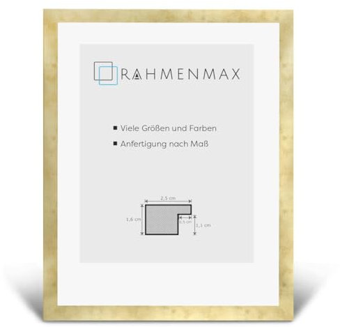 RahmenMax Skane Puzzlerahmen 50x70 cm Bilderrahmen Farbe Gold Antik Hintergrund Weiss Antireflex Kunstglas