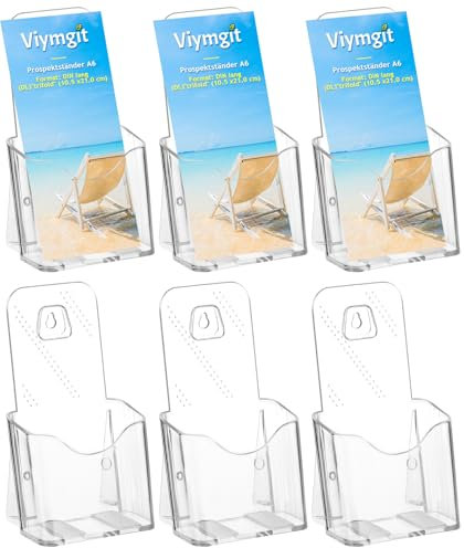 Viymgit 6 Stück DIN Lang Flyerständer – Transparente, standfeste Tisch-Prospekthalter für DL Flyer & DIN A6 Postkarten, Trifold Flyerhalter, glasklar