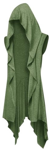 Runcati Herren Rüschen Jacke Lange Kapuze Ärmellos Schal Kragen Cardigan Drapiert Einfarbige Leichte Cape Mantel,Armeegrün,XL