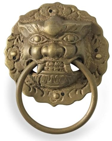 NDCIMBPF Manija de Puerta con Cabeza de león clásica, aldaba de Metal, Anillo de tracción de latón Macizo para Exteriores, aldabas de Puerta Delantera Retro para Puerta de Madera y Armario
