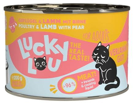 Lucky Lou Lifestage Katzenfutter nass - hochwertiges Katzenfutter mit hohem Fleischanteil - Nassfutter getreidefrei & ohne Zucker für Katzen (200g (6er Pack), Adult Geflügel & Lamm)