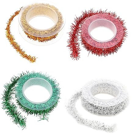 RORPOIR 4 Stück Lametta PVC Metallische Girlande 3m Glitzer Lametta Girlande Weihnachtsbaumdekoration Party Zubehör