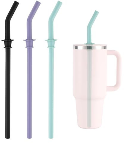3pcs Replacement Straws for Hydro Flask Travel Tumbler 40oz, BPA Free Reusable Silicone Tumbler Straws for Hydro Flask Water Bottle Accessories (Purple, Black and Blue)