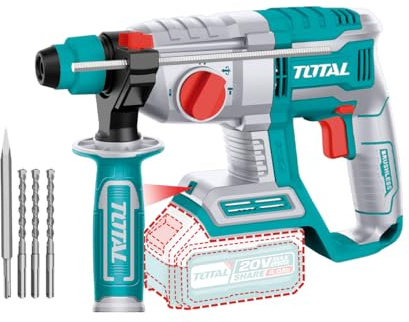 TOTAL - Martello combinato Brushless a batteria 20 V - 2J SDS Plus - Include punte e scalpello - TRHLI20208