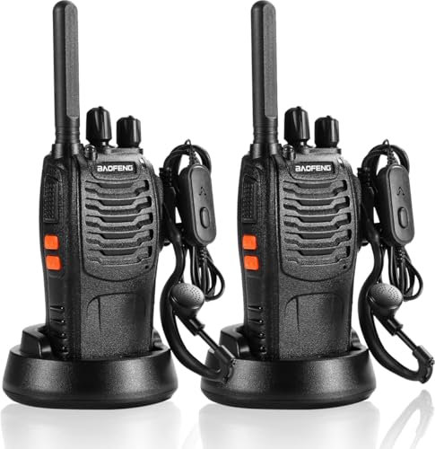 Suoyee BF-88X Talkie Walkie Professionnel, Radio bidirectionnelle 16 canaux à Longue portée avec Chargeur USB, Oreillettes, idéal pour Le Jeu des Enfants et Le Travail des Adultes (Noir, 1 Paire)