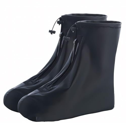 LATRAT 1 paio di copriscarpe impermeabili, copriscarpe impermeabili riutilizzabili con cerniera copristivali da pioggia, stivali da pioggia antiscivolo Muddy Road, Unisex, nero,XL