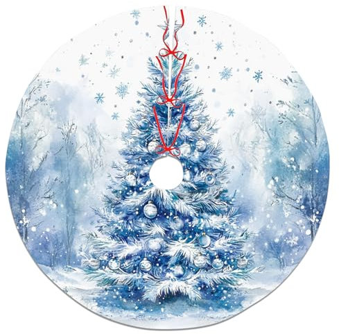 Falda de árbol de Navidad azul nevada, elegante decoración de invierno para decoración del hogar de vacaciones, celebración festiva de Navidad en interiores y exteriores, 91 cm