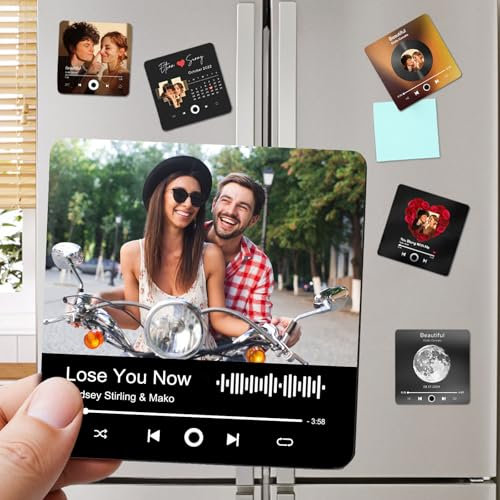 Custom Music Fridge Magnet with Photo Personalised Music Refrigerator Magnets Plays Song Customised Anniversary Christmas Valentine's Day Gifts for BF GF