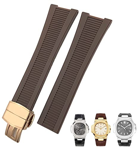 Svapo 25 mm Kerbform-Gummi-Silikon-Uhrenarmband, wasserdichte Uhrenarmbänder für PATEK PHILIPPE Nautilus Herrenarmband(Brown Rose Gold)