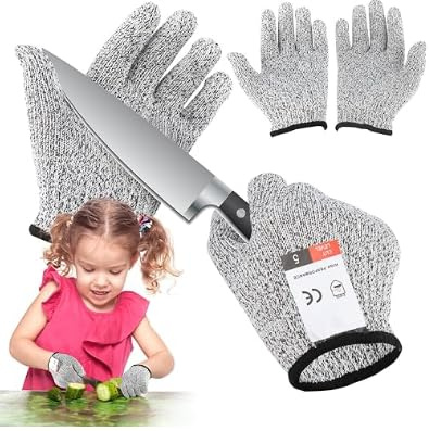 HhBdy 2 Pairs Cut Resistant Gloves Kids Protective Gloves Provides 5 Level | Provides Level 5 Cut Protection Chainsaw Gloves Kids Gardening Gloves for Kitchen Cutting Construction Sites Gardening (XS)