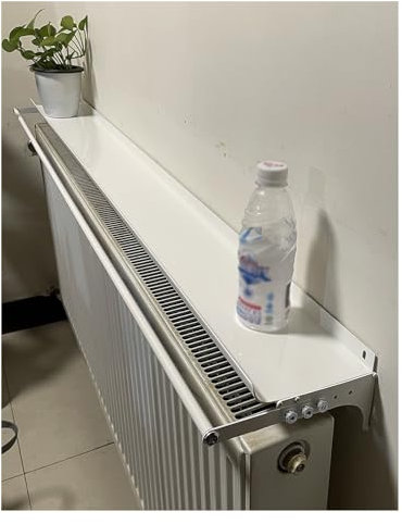 Étagère flottante au-dessus du radiateur avec barre porte-serviettes blanche - Étagère supérieure en aluminium de 40,6 à 150 cm de long - Pas de perçage nécessaire - Idéale pour la cuisine B et
