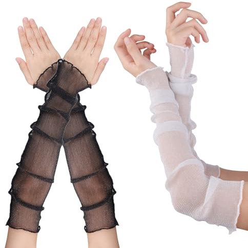 HaiFafafaing 2 Paar Armstulpen Netz Lang Armstulpen Kühlung Atmungsaktiv Armschutz Sonnenschutz Schutz Sommerhandschuhe UV Schutz Kühles Tül Fingerlose Arm Ärmel für Radfahren Laufen Golf