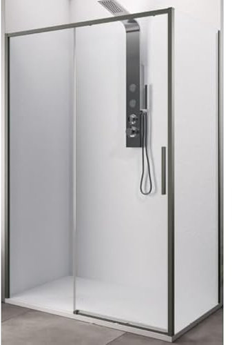 IMPALLI Eck-Duschkabine, Höhe 200 cm, ausziehbar 67,5-69 cm, 97-100 cm, feste und schiebbare Tür aus gehärtetem Glas 6 mm, Oberfläche aus transparentem Kristallglas (gebürstetes Nickel 70 x 100)