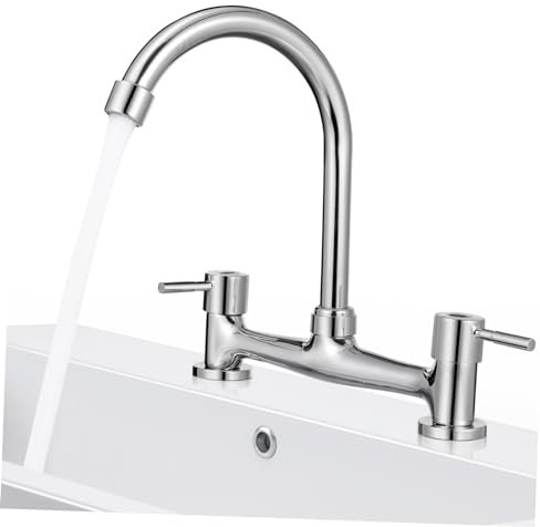 AUTSUPPL Küchenarmatur Wasserhahn Doppelanschluss Mischbatterie Für Waschbecken Mit Warm Und Kaltwasserfunktion 20cm Lochabstand Ideal Für Bad Und Küche Chrom Finish