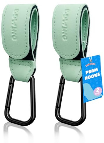 Bdwing 2 Stück Kinderwagen Haken für Taschen Wickeltaschen, Leder Universelles kinderwagenhaken für Stroller, Kinderwagen, Anhänger, Rollator, Fahrradanhänger(Türkis Grün)