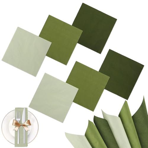60 Stück Servietten Grün 33x33cm Salbeigrüne Papierservietten Servietten Eukalyptus Einwegservietten Tischdeko Cocktailservietten für Dinner Hochzeit Party Brautparty