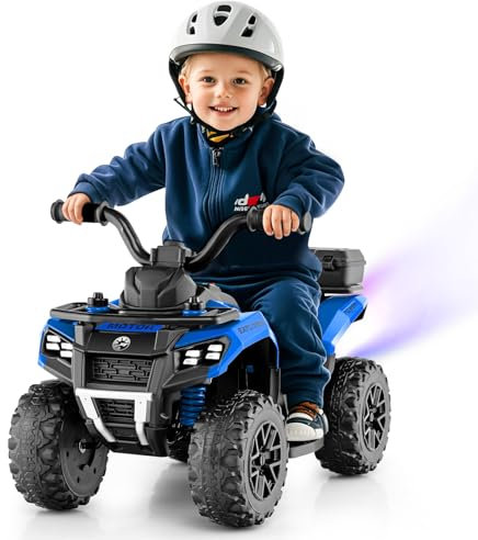 COSTWAY 6V Kids Electric Ride on ATV Car, Battery Powered Quad Bike with Horn, Music, Spray Function, LED Lights, Storage Basket, for 18 Months+ Old Boys Girls (Blue)