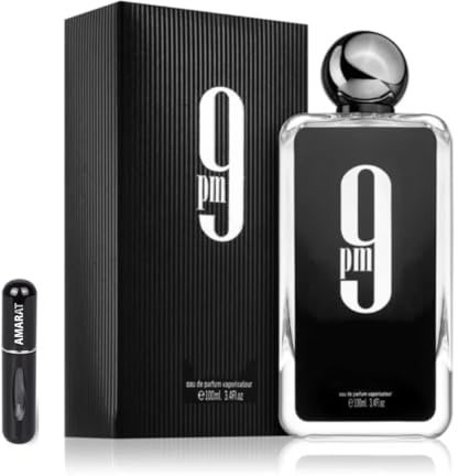 Parfum 9 PM Eau de parfum arabe longue durée pour homme, avec atomiseur rechargeable 5 ml, parfum doux et épicé avec pomme rouge, lavande, cannelle et vanille (9 PM)