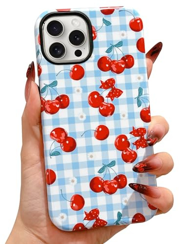 ECZOIL Compatible for iPhone14 Pro Case,Cute Aesthetic Trendy Bow Tie Pattern,Shockproof Hybrid Hard Back Phone Cover for Women-Blue Cherry