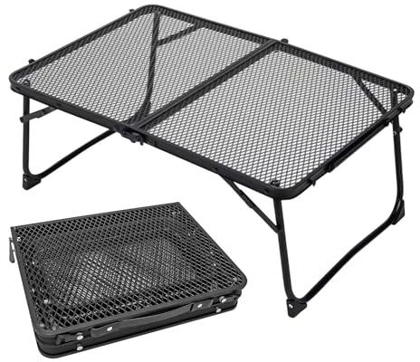 Outdoor Folding Table - Beach Table with Mesh Top | 60 x 40 cm Metal Table for Outdoor Picnic Barbecue Travel Car Garden
