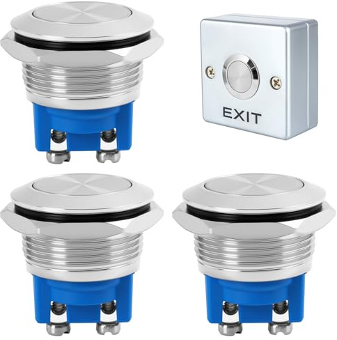 Set de 3 Pulsadores Momentáneos de Acero Inoxidable Impermeables - 19mm 2A 12V/24V/125V/250V, Terminales de Tornillo, IP65, Universal para Coche, SUV.Fácil de instalar, no requiere soldadura