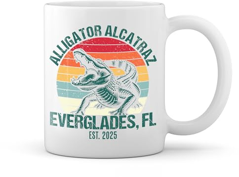 Retro Alligator Alcatraz Everglades Florida Weiße Tasse Mug