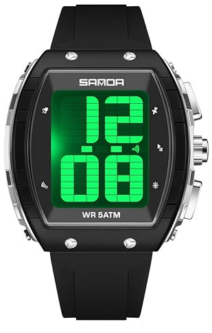 Gosasa Men’s Talking Digital Watch Large Face LED 5ATM Waterproof Shockproof Sports Wristwatch with Voice Time, Alarm, Timer, Backlight, Easy Read Display