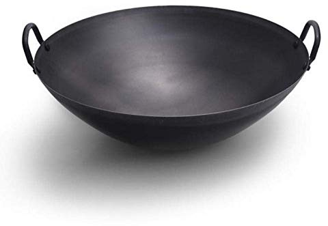 OWOHYG Chinese Wok Stir Fry Pre-Seasoned Cast Iron Large Deep Wok with Two Integral Handles gift 2021,50cm