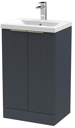Balterley Vanity Unit with Basin Floor Standing, Soft Close 2 Door with Mid Edge Sink, Bathroom Vanity Units with Basin, Fluted Front Bathroom Sink Cabinet - 510 x 390 x 850mm (Dark Grey)