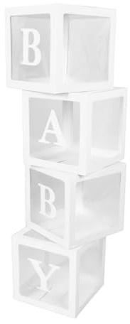 RIZGHWOY Förslag Bekännelseballonglåda med Bokstäver, Genomskinlig Ballonglåda för Babyshower, 4-pack (Vit)