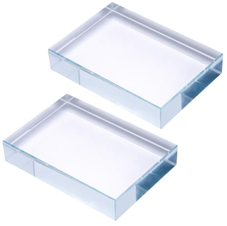 LONGWIN 2PCS 0.75inch Thick Heavy Glass Paper Weights, Clear Glass Display Block Desk Paperweight for Books, Documents, Reading, Office & Home - 3.93 x 2.75inch Rectangular