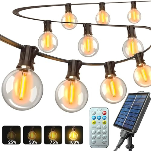 ARKOCHIC Solar Lights Outdoor Garden, Festoon Lights Outdoor 7.5m | 10+1 G40 Shatterproof Bulbs, Remote Control, IP44 Waterproof, 8 Modes, Garden Lights Solar Powered for Patio Party Gazebo