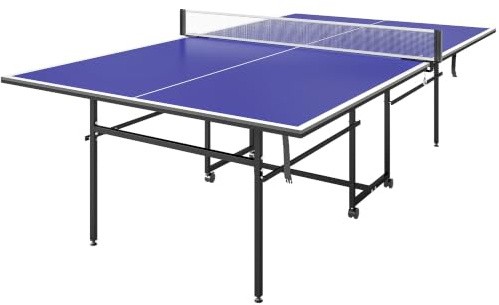 SPORTNOW Mesa de Ping-Pong Profesional Plegable 274x152,5x75,5 cm Azul | Mesa de Tenis de Mesa, 4 Ruedas, Red, 2 Palas y 3 Pelotas, para Interior y Exterior