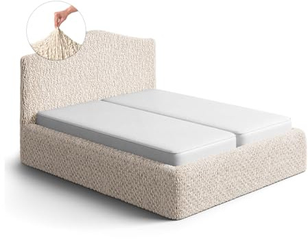 PAULATO - Husse für Doppelbett über das Kopfteil und Grundgestell rüberziehen, Husse für Boxspringbetten 130-180cm Samt, bi-elastisches, maschinenwaschbares Gewebe Made in Italy - Elfenbein