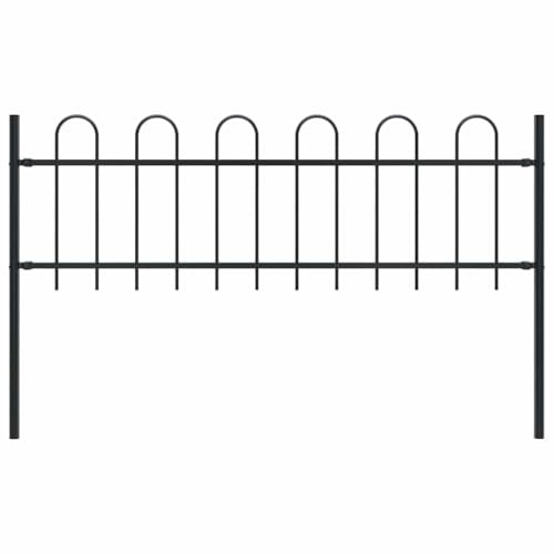 Gartenzaun mit Bügel-Design aus Stahl 1,8 m Länge Schwarz für elegante Grundstücksbegrenzung und stabile Einfriedung