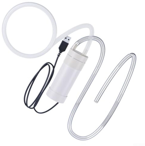 USB Electric Auto-Siphon Self-Priming Pump for Water Transfer and Drainage with Hose and Stainless Steel Mesh Filter for Home Brewing Aquariums and Ponds White(1Meter)