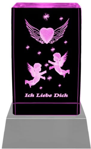 Kaltner Präsente Stimmungslicht Kristall Glasblock mit 3D Gravur/Ich Liebe Dich Geschenke für Frauen, Männer/Jahrestag Geschenk für Sie, Ihn/Gravur Herz/Weihnachten