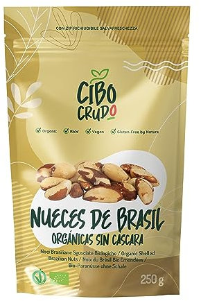 Nueces de Brasil Ecologicas - 250g. Nuez de Brasil Bio Contiene Fibra Proteína Selenio y Minerales. Como Snack o Para Recetas. Para Vegetarianos y Veganos.
