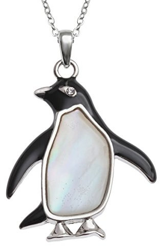 Kiara Jewellery Halskette mit Pinguin-Anhänger und eingelegtem lila Perlmutt, 45,7 cm (18 Zoll) Silberfarben rhodiniert gegen Anlaufen.