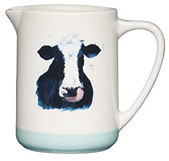 KitchenCraft Apple Farm Hand-Finished Ceramic 'Cora Cow' Milk Jug, 500 ml (17.5 fl oz) - Cream / Green