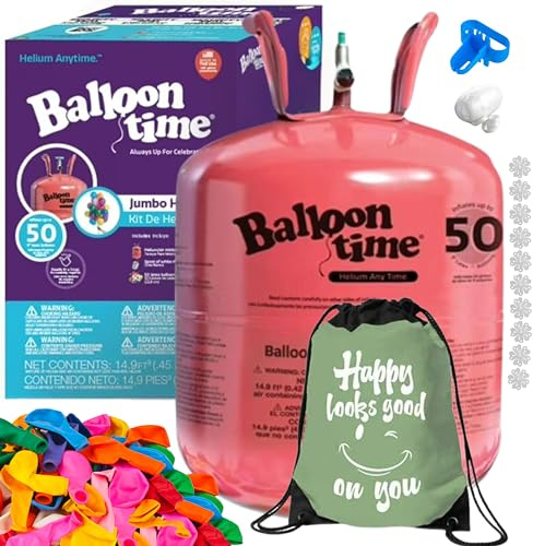 Balloon Time Disposable Helium Tank 14.9 cu.ft with 50 Latex Balloons