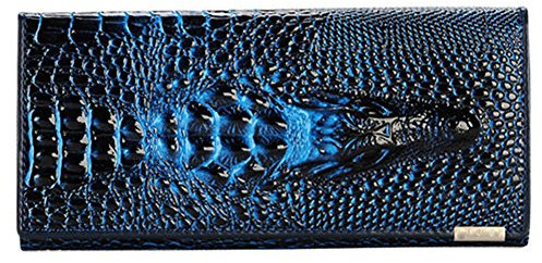 Rongda Smart Home Geldbörse aus echtem Leder, Krokodil-Design, lang, Clutch, Damen, Münzgeldbörsen, Blau, 18.5cm, Casual