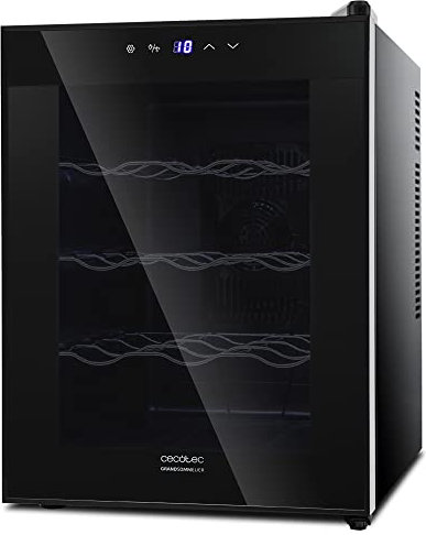 Cecotec - Wine bar da 12 bottiglie con capacità 33 l, design con porta FullCrystal, finitura a specchio, ripiano in acciaio inox, pannello touch e display a LED