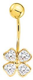 Monde Petit Piercing für Nabel Klee mit Zirkonen - Gelbgold 18 Karat (750) - Geschenkbox - Garantiezertifikat