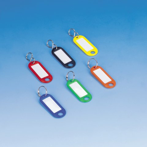 WEDO® Schlüsselanhänger, Kunststoff/Metall, mit Ring, Ø: 18 mm, 52 x 21 x 3 mm, sortiert (100 Stück), Sie erhalten 1 Packung á 100 Stück