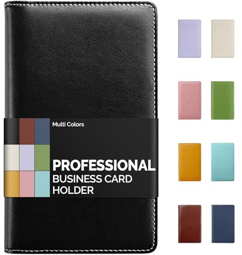 Sooez Leather Professional Business Card Book Holder Organizer, 240 Capacity Credit Card Booklet, PU Name Cards Holder Storage File for Men Women, 7.7 x 4.5 Inch, Black