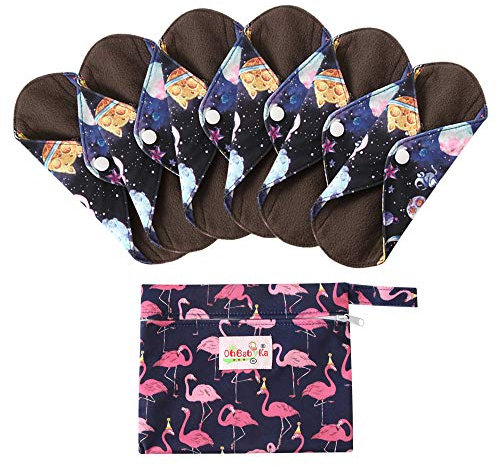 7 Stück/Set Waschbare/Wiederverwendbare Slipeinlagen mit Holzkohle Absorbency Menstruation-Pads Waschbare Stoffbinden, Wiederverwendbare Binden