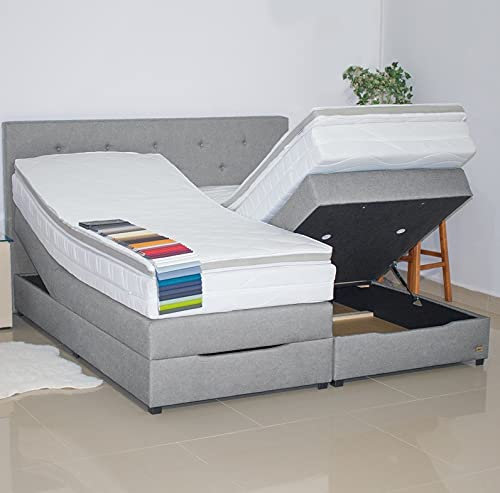 PAARA Boxspringbett mit Bettkasten Anti-Rutschmatten Taschenfederkern Matratze Kaltschaum Topper Komplettset - Jedes Bett EIN Unikat - Made in Germany (140 x 200 cm)
