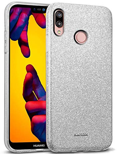 Verco Schutzhülle für Huawei P20 Lite Case, Glitzer Motiv Handyhülle für Huawei P20 Lite Hülle Silikon TPU Cover, Silber