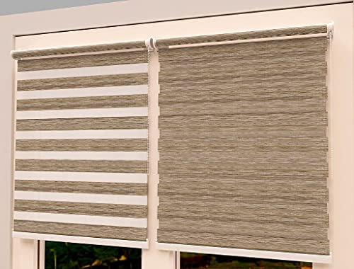 TROYAHOME® Doppelrollo Klemmfix Ohne Bohren Duo Rollo Fenster Rollo Easyfix (Wood Braun, 110 x 150 cm (Stoffbreite 107 cm)